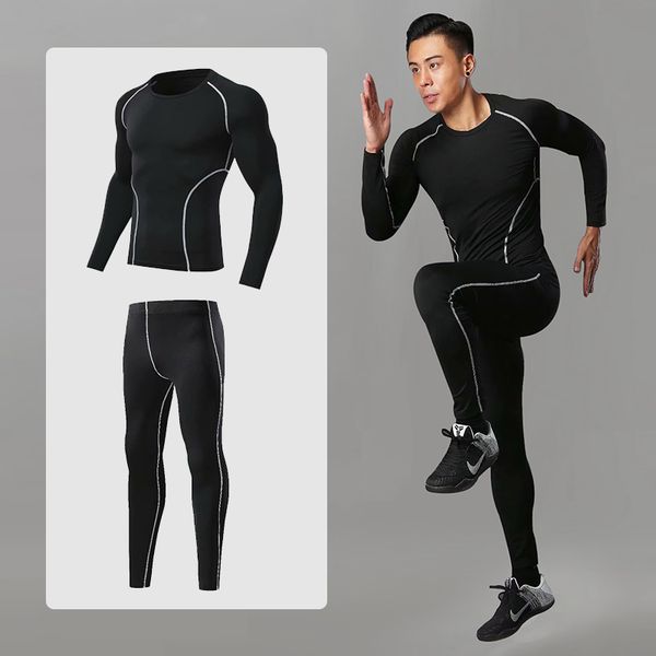 

men's compression sports suits sportswear training clothes jogging training suits sportswear dry fit, Black;blue