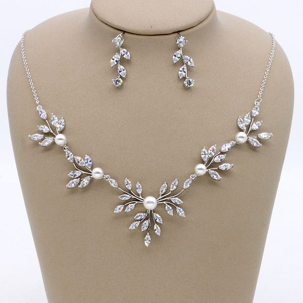

dower me fashion flower wedding jewelry set zirconia women necklace earrings set bridal accessories, Slivery;golden