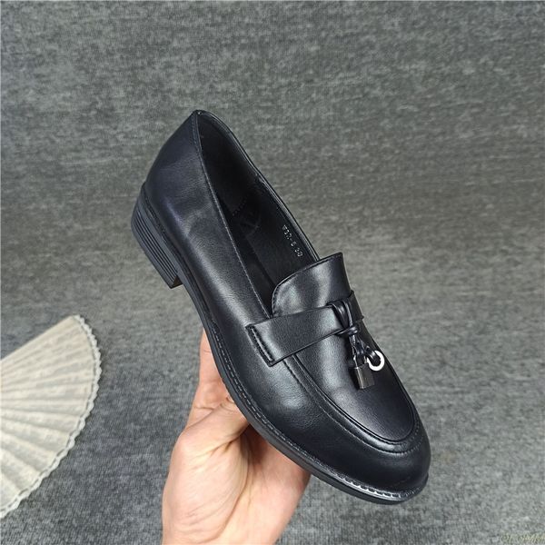 

2020 flat shoes women genuine leather fashion casual superstar ladies loafers fringe solid female shoe soft plus size 36-41, Black