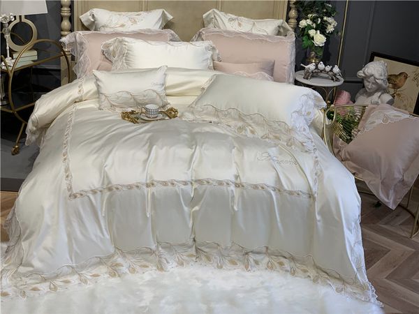 Lace Edge Egyptian Cotton Duvet Cover Set Yellow Cream White