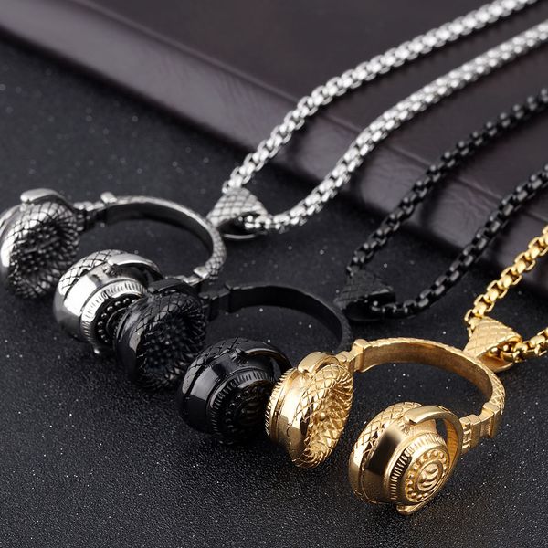 

hip hop jewelry men necklace stainless steel music headphone pendant necklaces fashion cool gifts mens jewelry christmas gift, Silver