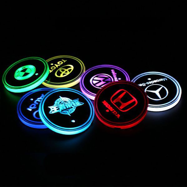 

Auto logo light car led water cup bottle mat coa ter anti lip holder pad atmo phere light u b charge colorful light
