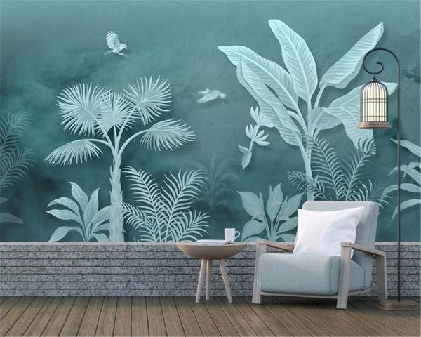 

пользовательские любой размер 3d обои современный простой небольшой свежий тропический лес пейзаж фона стена декоративной живописи