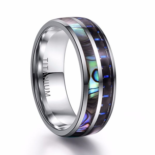 

luxury 8mm high polished abalone shell punk finger tungsten ring carbon fiber stainless steel ring, Silver