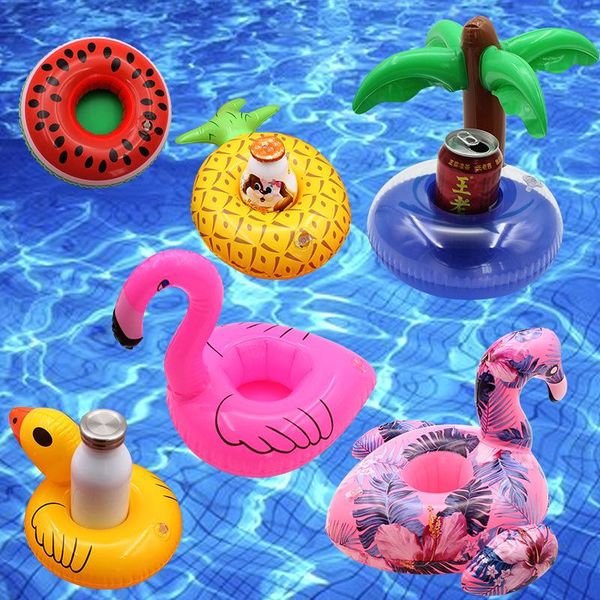 

inflatable drink cup holder cartoon bottle holder floating lovely pool bath toy for beach party flamingos donut watermelon lemon dh0303