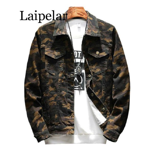 

laipelar new mens camouflage denim jacket coat male outwear jeans jacket and coats fashion design autumn brand clothing, Black;brown