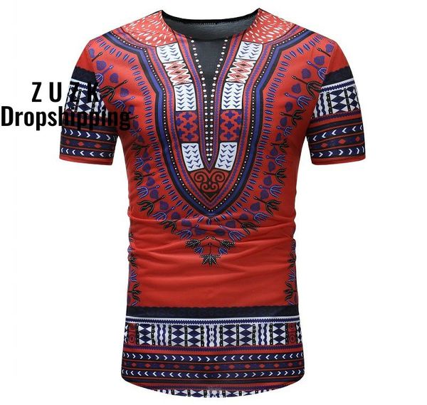 

zuzk new африканский национальный стиль печатается с коротким рукавом круглый воротник футболки top, White;black