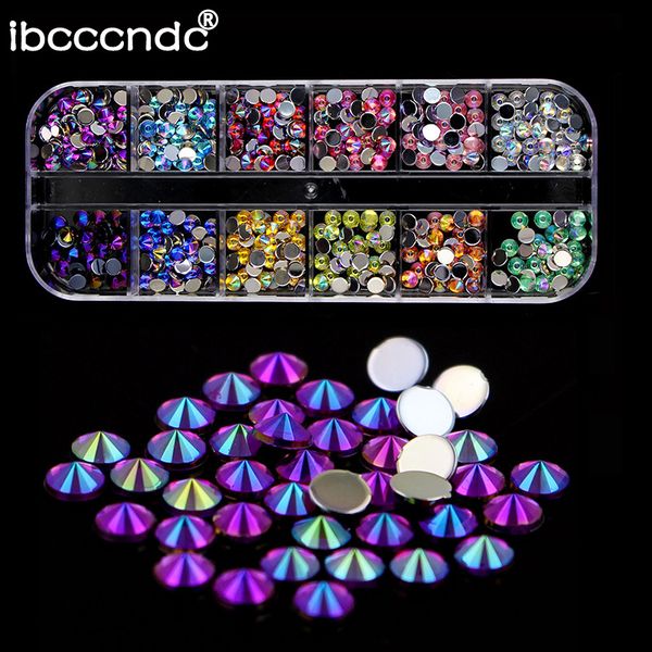 

1 box round colorful rhinestones nail decoration acrylic diamond shapes glitters decor uv gel manicure nails accessories, Silver;gold