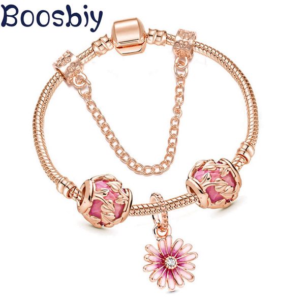 

boosbiy 3 цвета diy новый стиль розовый цветок опавшие листья браслет-оберег для женщин бренд браслет романтический подарок ювелирных издели, Black