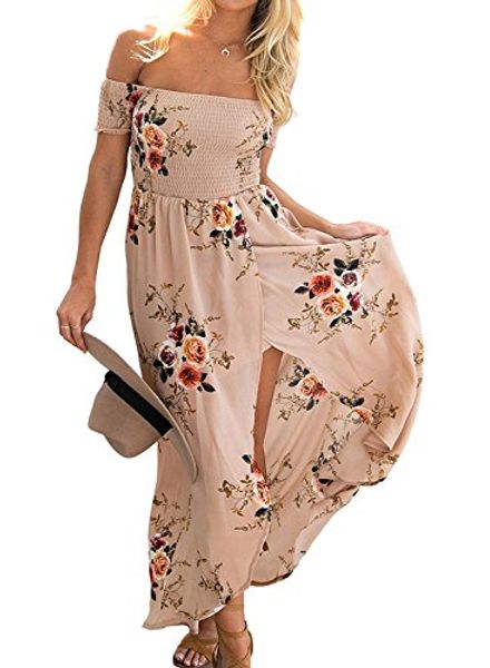 

zesica women's floral off the shoulder split chiffon beach party maxi dress, Black;gray
