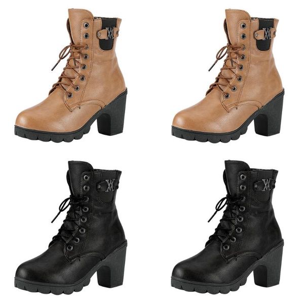 

2019 lace up high heels shoes women's ladies boots vintage leather short cowboy motorcycle boots shoes #g3, Black