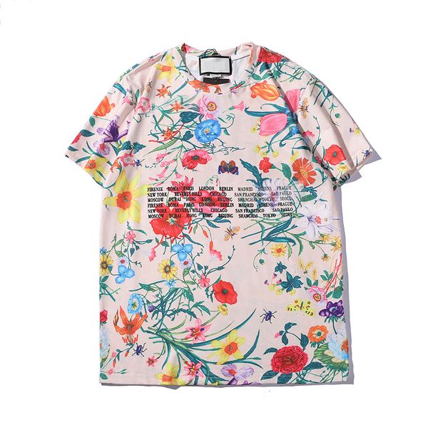 

mens t shirt luxury flower summer casual new designer clothes letters printed short sleeve pattern colorful tees asian size, White;black