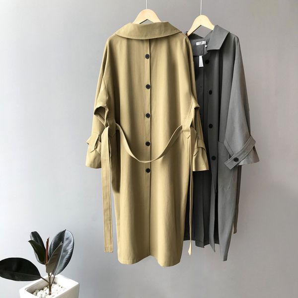 

long solid color trench coat w323, Tan;black