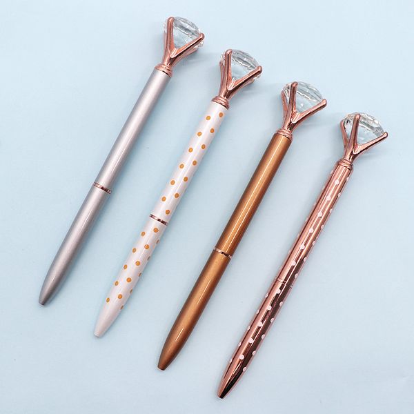 

fashion creative crystal glass kawaii wave point rose gold ballpoint pen big gem ball pen large diamond school office supplies student gift, Blue;orange