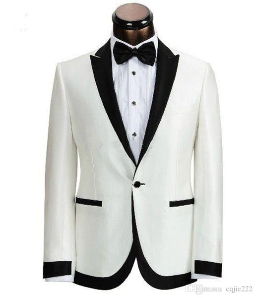 

2018 new custom made ivory with black collar groom tuxedos man wedding suits prom formal bridegroom suit (jacket+pants+bow tie) 46, Black;gray