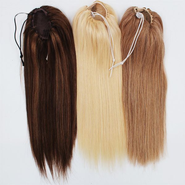 

vmae straight natural 613 brown 100g double drawn 14 to 26 inch hair horsetail tight hole straight drawstring ponytail human hair extensions, Black