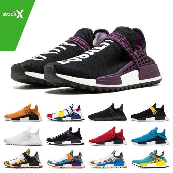 

stock x new human race hu pharrell williams men women running shoes nerd black blank canvas homecoming solar pack mother trainer