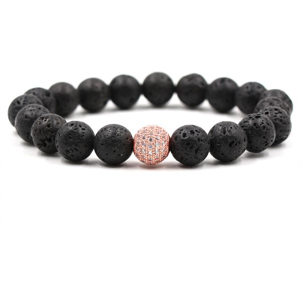 

10mm black lava beads bracelet bangle micro inset zircon ball elastic bracelets for men women fashion jewelry wholesale 2019 hot