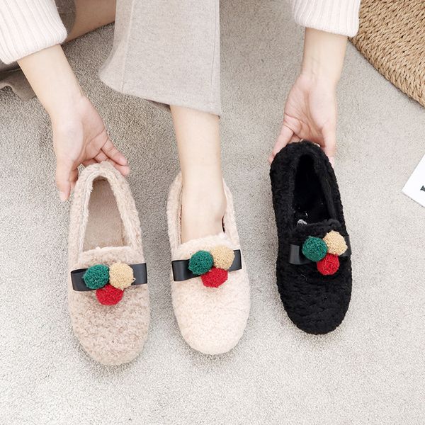 

winter shoes women women's moccasins round toe modis female footwear slip-on loafers fur autumn casual sneaker shallow mouth, Black