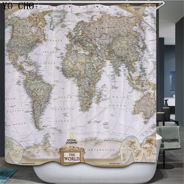 2019 Yo Cho World Map Pattern Creative Shower Curtain Basketball
