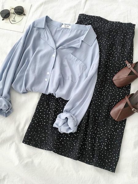 

повседневная весна лето сыпучих рубашки способ женщин шарп с длинным рукавом сплошного цвета однобортных блуз женщина все match blusas, White