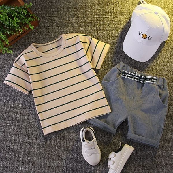 

boys designer clothing sets summer fashion tshirts + shorts two pieces sets kids boys luxury striped printed t shirts wholesale, White