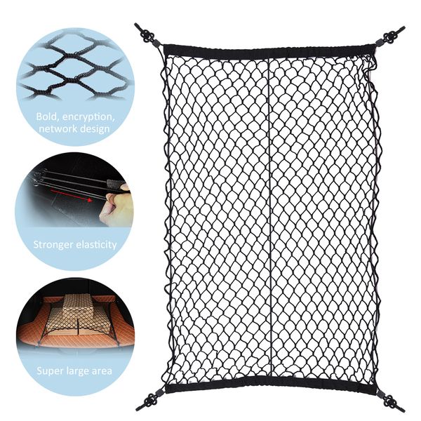 

mictuning 52"x30" suv trunk cargo net car rear nylon elastic mesh automotive back seat storage organizer net flexible hook mount