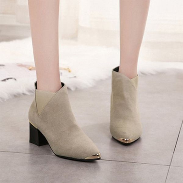 

women lace up boots ladies pumps woman thick heel women's flock mid heels female steel head comfort zip shoes plus size, Black