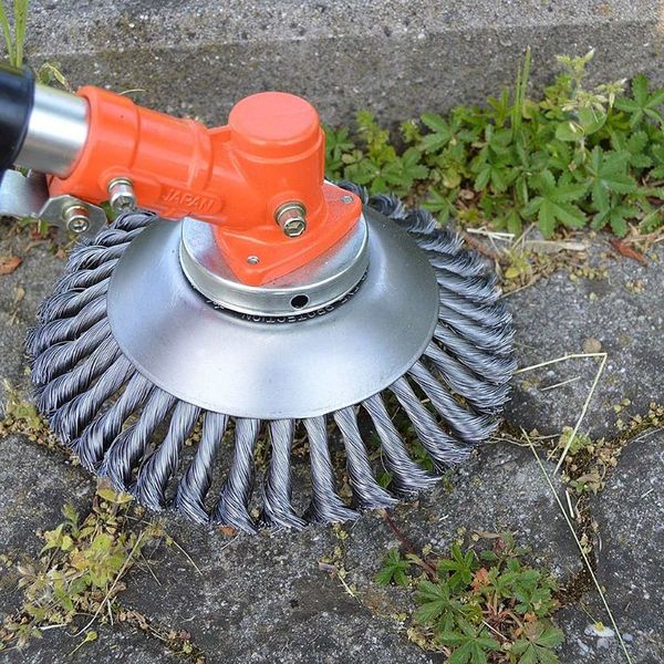 

twist wire wheel trimmer head brush crimped bench grass weeding dust remover mower for gardening lawn yard patio cutting metal