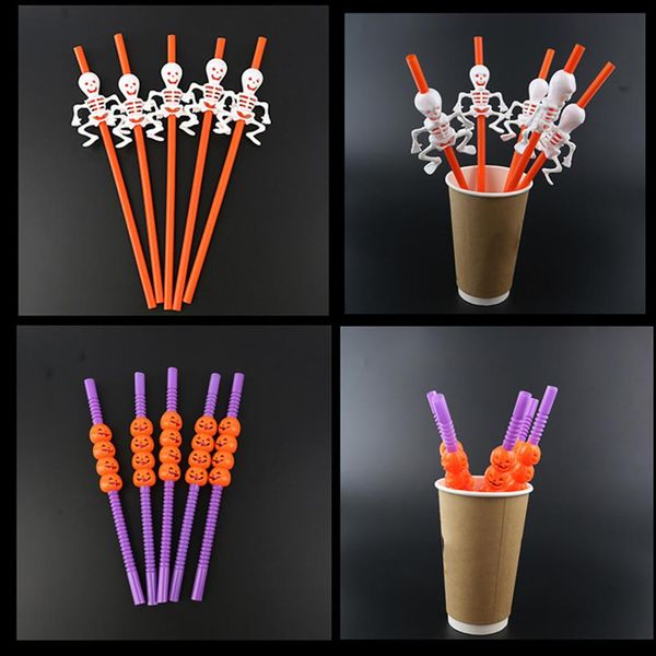 

5pcs halloween horror spider skull pumpkin bat witch drinking straw halloween decoration diy straws bar ktv beverage shop @c