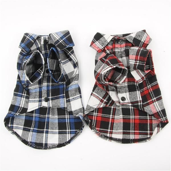 

casual small pet dog puppy plaid t shirt lapel coat cat jacket clothes apparel