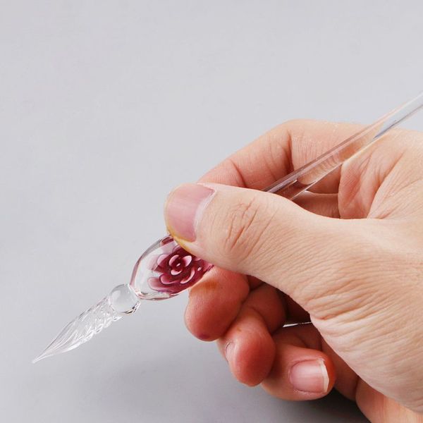 

13pcs/set cherry blossom rain bottled dip glass pen ink with fountain dip writing signature pen art supplies gifts l41e, Black;red