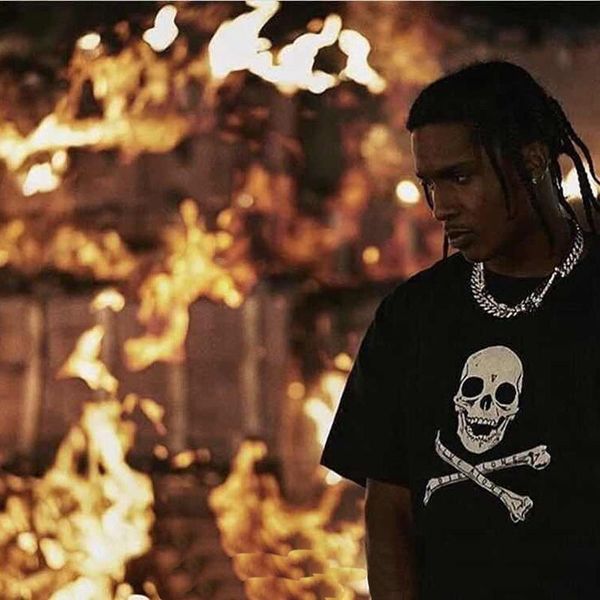 

2020 rocky christmaas tee black skull printed t-shirts hip hop short sleeve cotton clothes o-neck fashion hflstx079, White;black