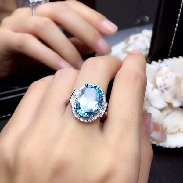 

meibapj natural швейцария голубой топаз комплект ювелирных изделий 925 чистого серебра кольцо кулон ожерелье 2 костюмы fine свадебные украше, Silver