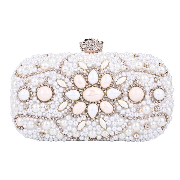 

2020 new ladies pearl one shoulder chain dinner bag women simple fashion elegant beaded clutch bags for party and wedding