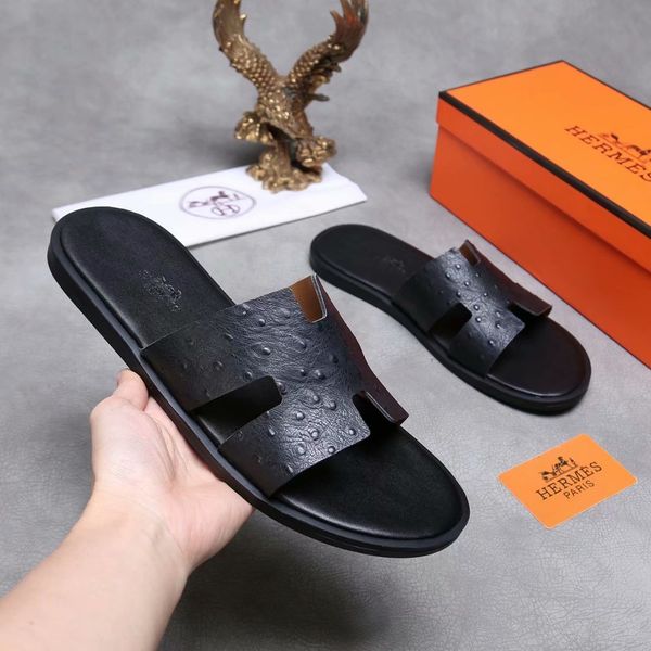 

selling fashion platform men's shoes wild vintage luxury summer slippers men's leather beach shoes outdoor slippers slippers 04, Black