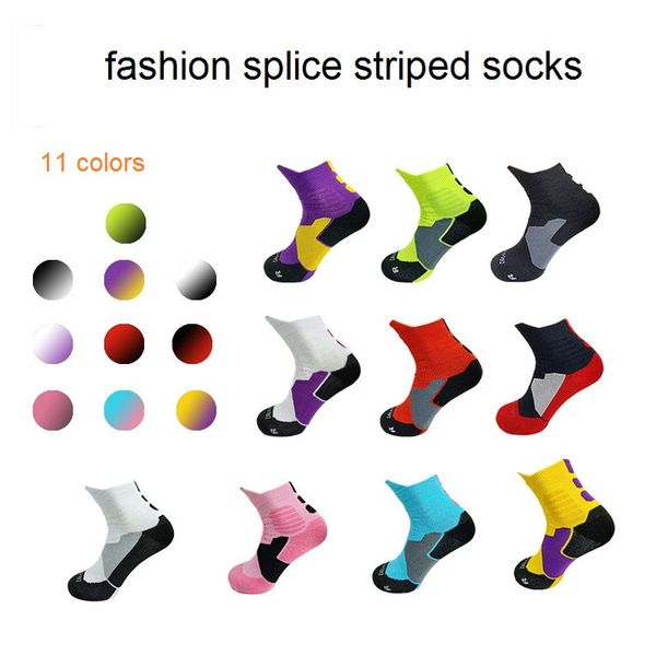 

fashion splice striped socks kids sport socks kids basketball thick breathable non-slip bottom striped sports socks, Pink;yellow