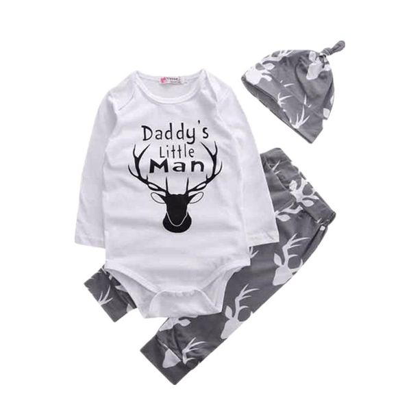 

детские мальчики с длинным рукавом письма олень ползунки боди брюки hat outfit одежда набор, Blue;gray