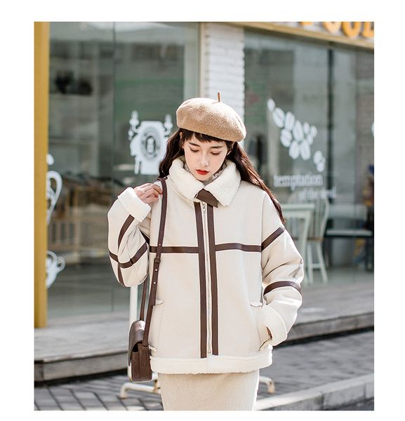 

женщины лоскутное толстое свободное пальто дизайнерская молния с длинным рукавом куртки мода отворот шеи открытой стежкой одежда, Black;brown