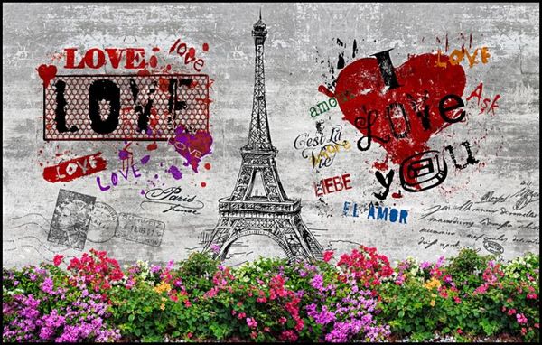 

custom p 3d wallpaper retro cement wall street art graffiti love living room home decor 3d wall murals wallpaper for walls 3 d