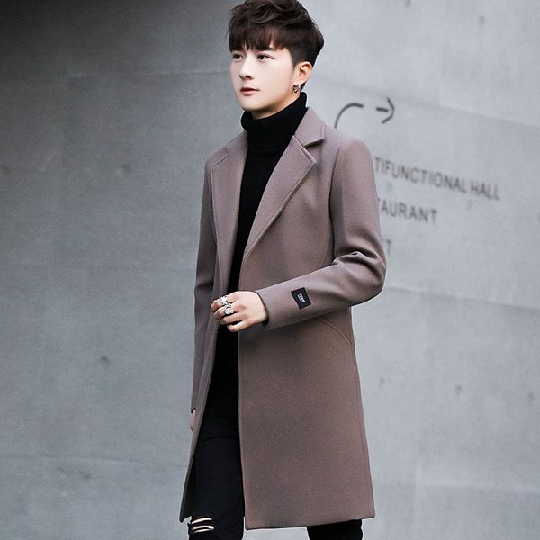 

trench coat men's mid-length youth korean-style autumn & winter slim fit trend woolen jacket men england woolen overcoat men's, Black