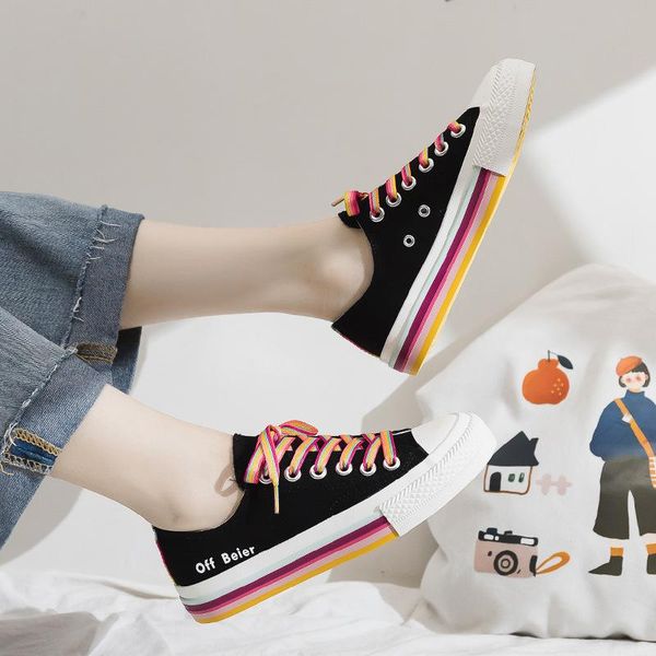 

beier rainbow canvas shoes women's 2019 fashion shoes autumn new korean version small white shoes student's all-in-one tennis red, Black
