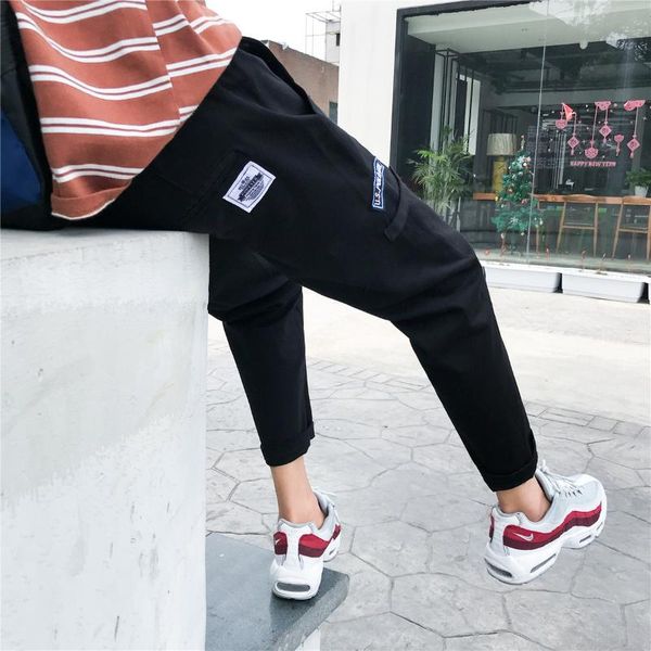 

harajuku tide summer pants thin men's men harem trousers casual cotton trouser man jogger pants loose casual ankle-length, Black