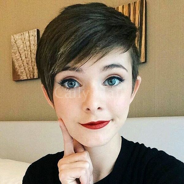 Burmese Hair Sexy Women Short Black Pixie Cut Wigs Human Black