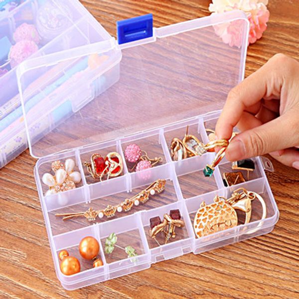 

adjustable 10/15/24 compartment plastic clear storage box for jewelry earring tool container