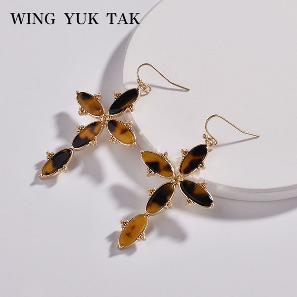 

wing yuk tak vintage cross drop earrings for women punk style statement jewelry leopard print earring female 2018, Silver