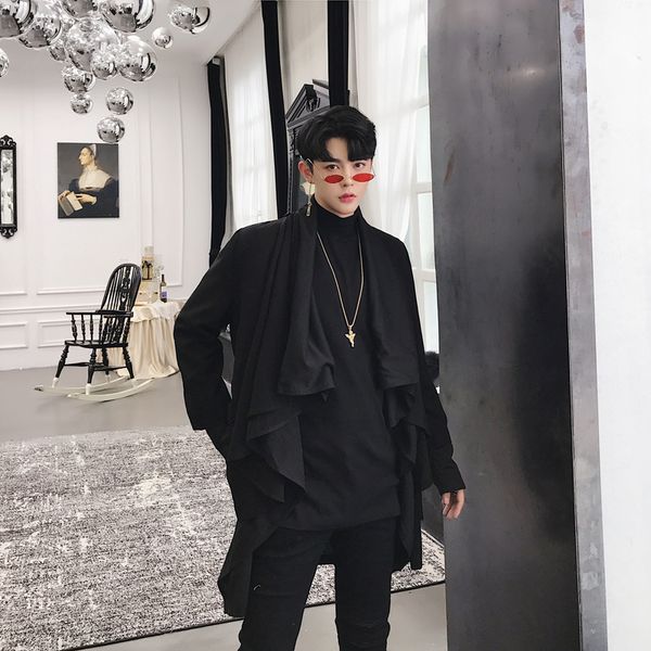 

2019 winter new trend retro men's high collar loose multi-layer irregular design tide brand casual harajuku windbreaker, Tan;black