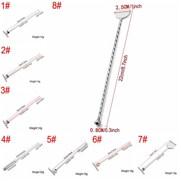 juchiva Martini Tails Strumenti per agitare 8 disegni Plettri in acciaio inossidabile Bar Barista Decorazione coda Agitatori per caffè al latte Varilla Para Agitar Cocteles