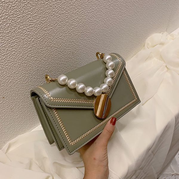 

pearl shoulder strap metal buckle new small square handbag single shoulder bag