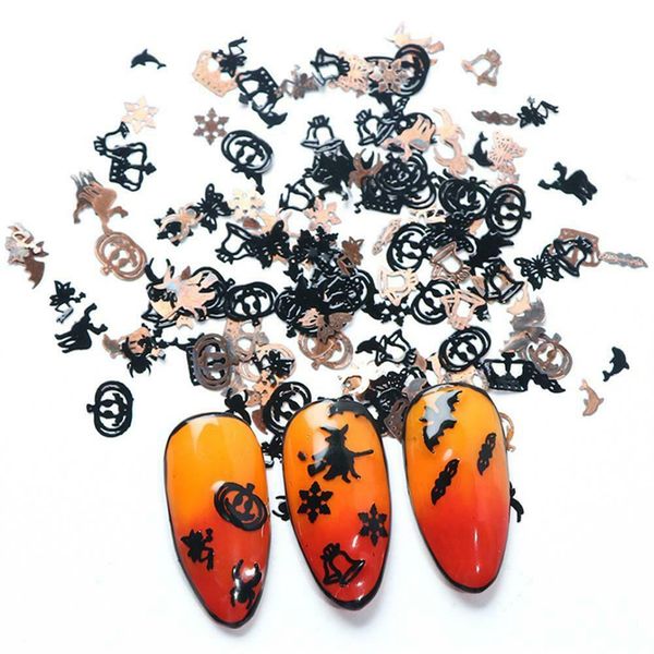 

uv gel halloween alloy glitter nail sequins charm flakes art decor paillette polish ornament diy black gold mix pumpkin pattern, Silver;gold